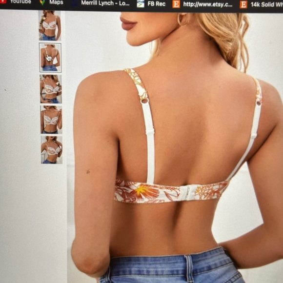 Brand New Floral Print Contrast Lace Scallop Trim Underwire Bra Various - Picture 4 of 4
